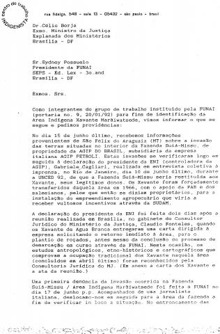 Fac-símile de parte da carta de junho de 1992